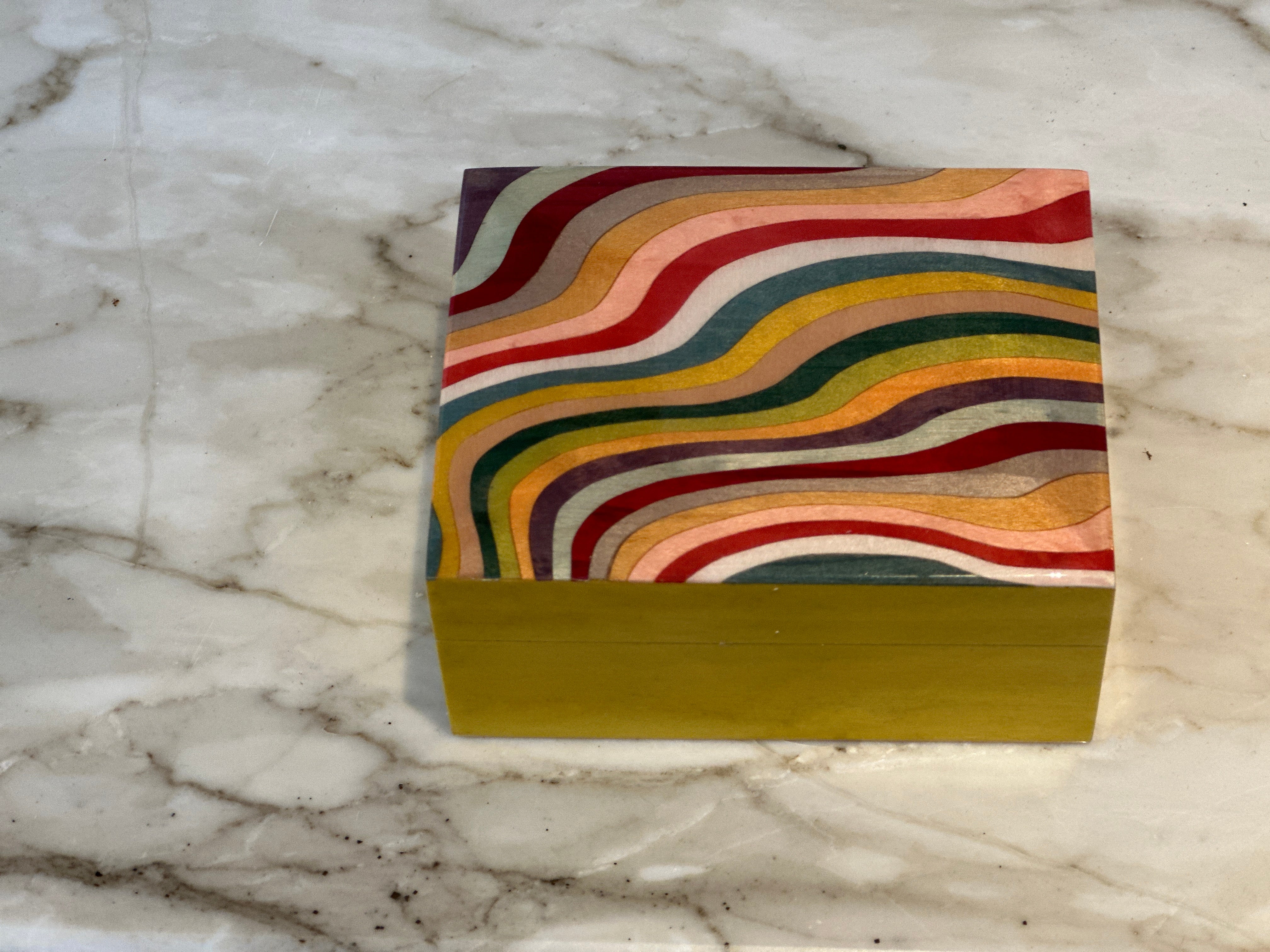 Small Marquetry Box -Rainbow Yellow