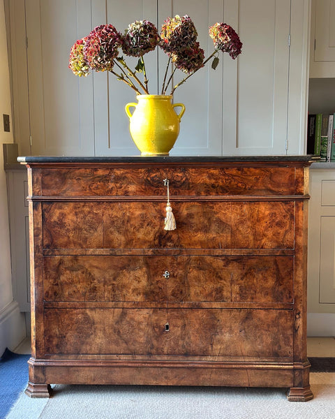 French Burr Walnut Commode and marble top
