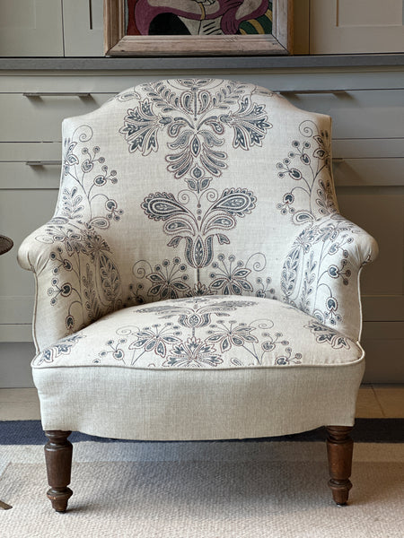 Vintage French Tub Chair in Guy Goodfellow Remy Indigo