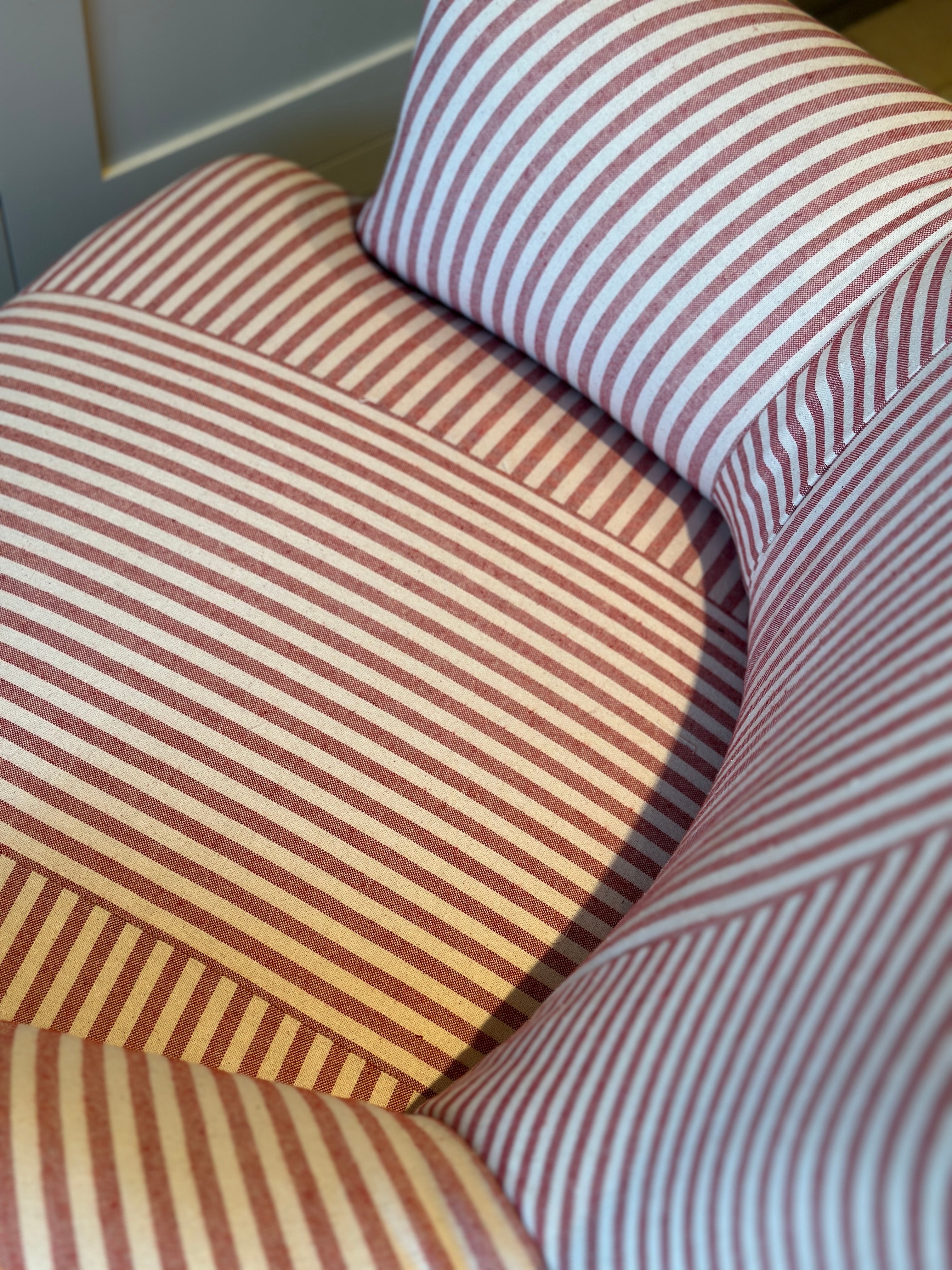 A Large Pair of Chapeau de Gendarme Chair in Red and White ticking